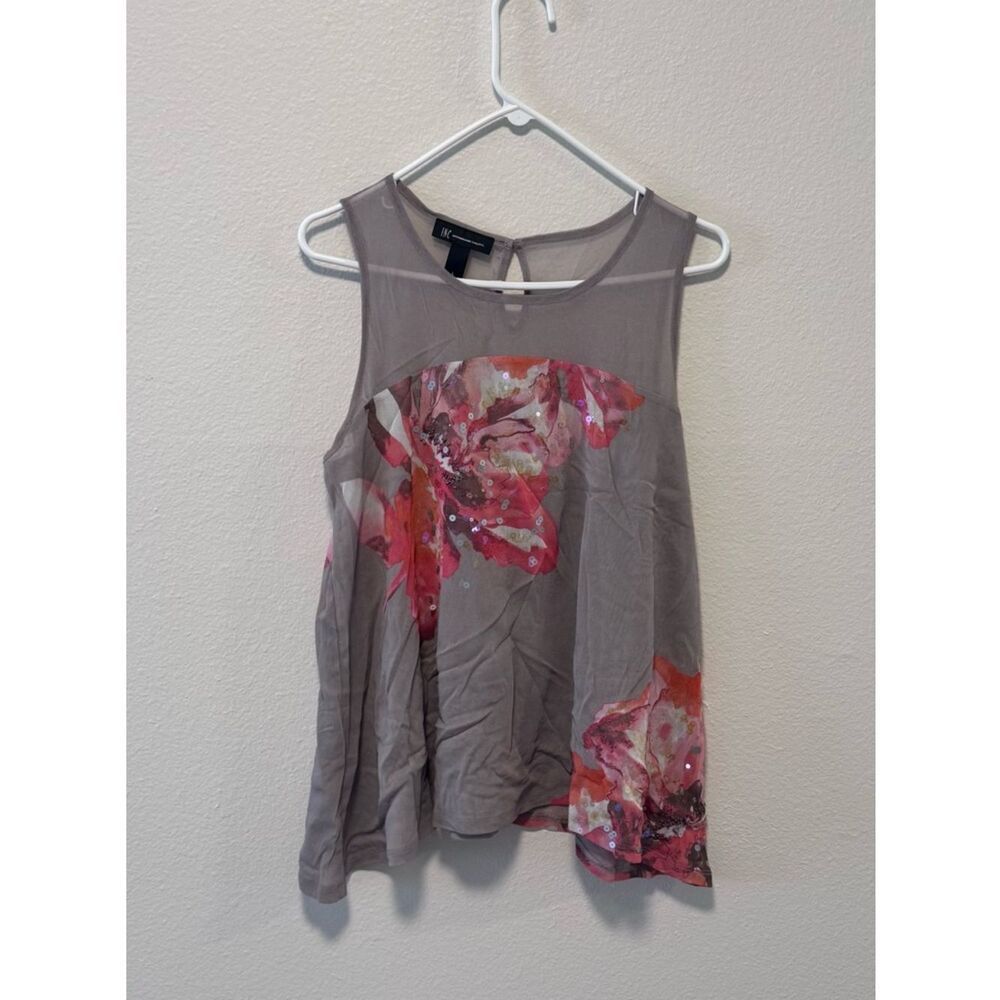 NWOT - INC International Concepts Grey Floral Tank w/ beautiful sequence - Large